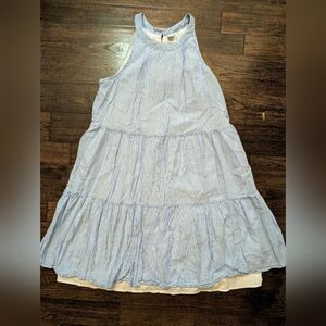 Light Blue Striped Tiered Summer Dress